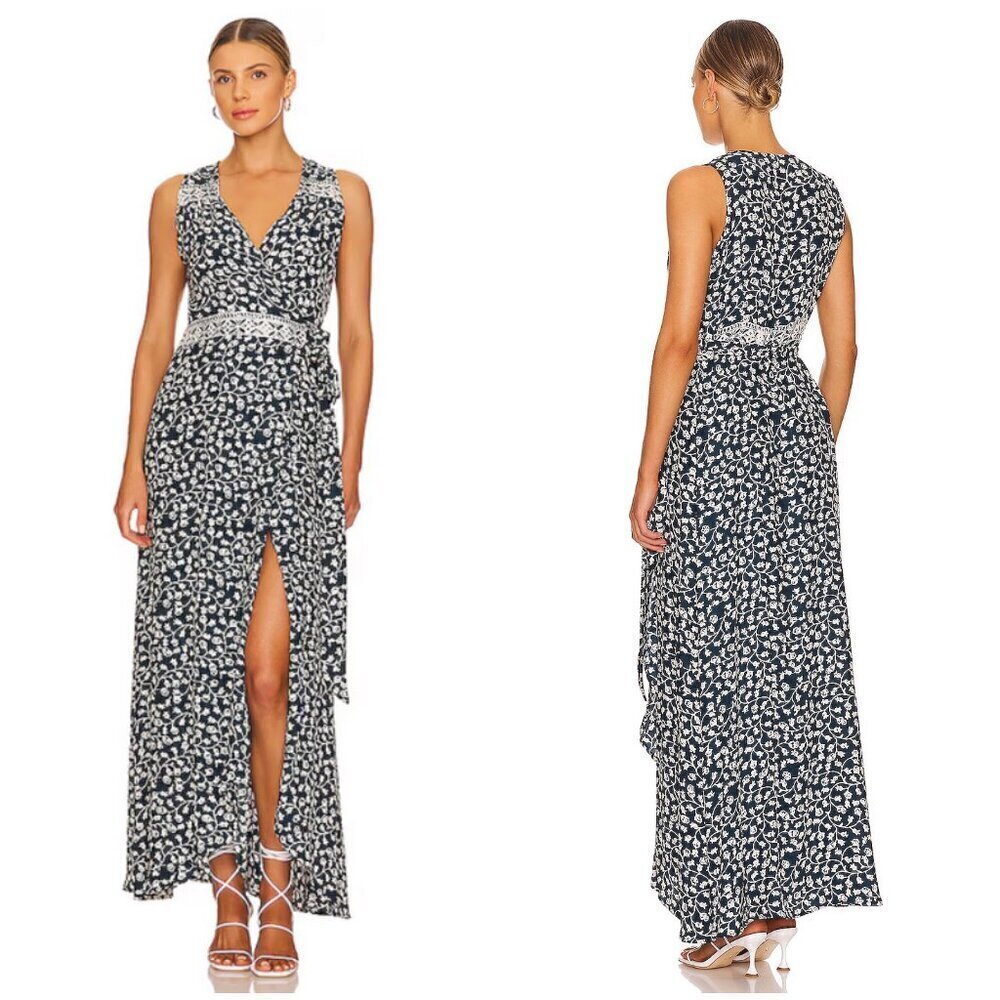 💕NATALIE MARTIN💕 Kate Maxi Wrap Dress Pomegranate Print Indigo Blue Medium NWT